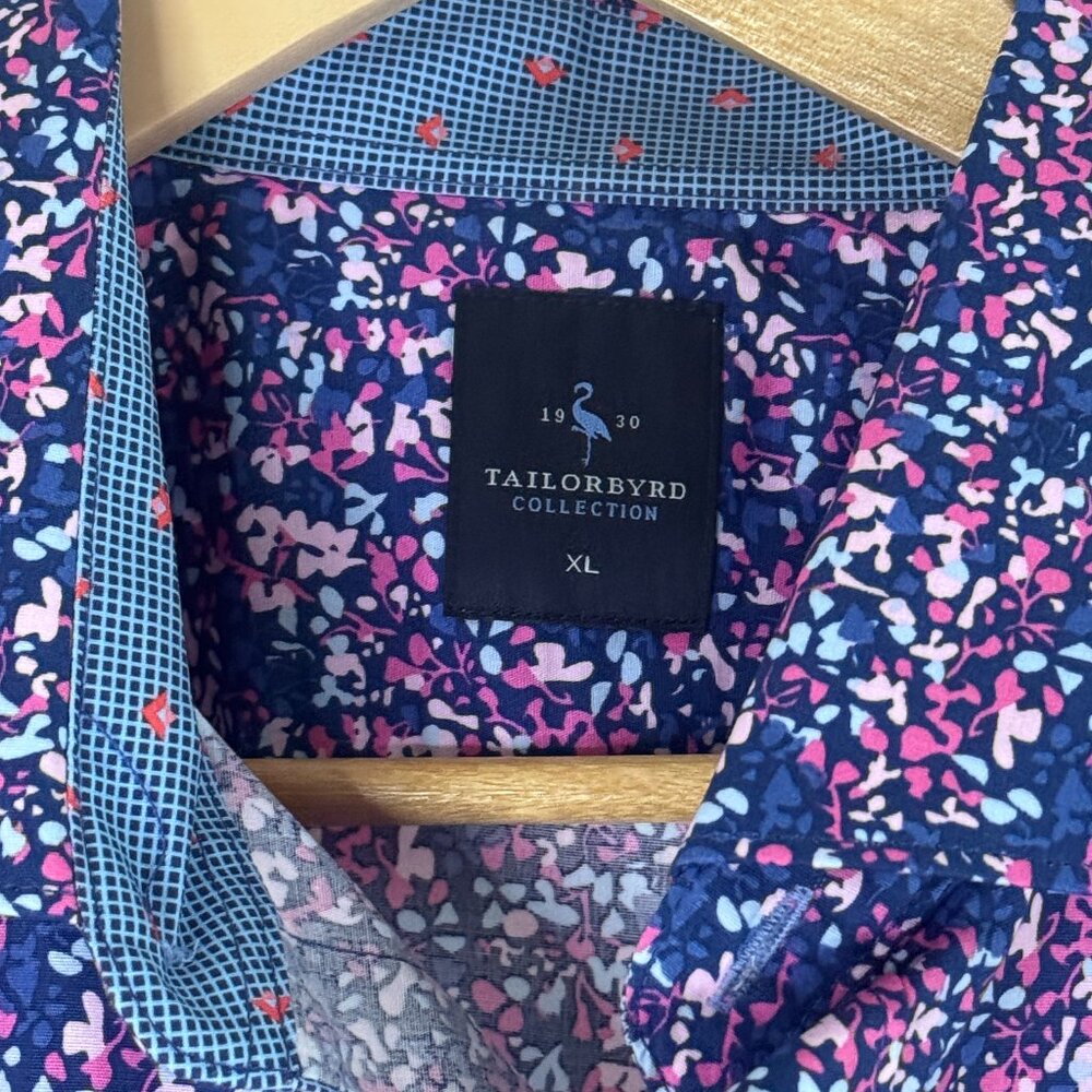 Tailorbyrd Men's Blue-based Multi-color Floral L/S Casual Button-down Shirt, XL - Picture 4 of 5
